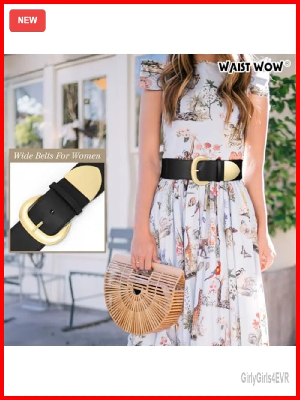 Women Wide Elastic Belt Stretchy Gold Buckle Fashion Waist Belt Trendy Dress